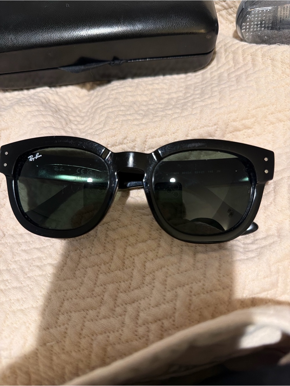 Ray-Ban Black Frame Sunglasses with Green Lenses